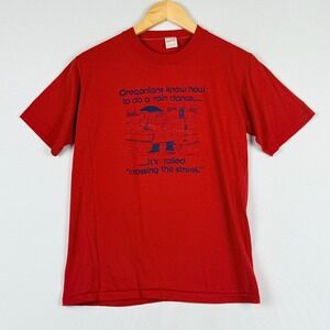 Women Medium T-Shirt Red Vintage 80s Oregon Rain Humor PNW Cartoon Single Stitch